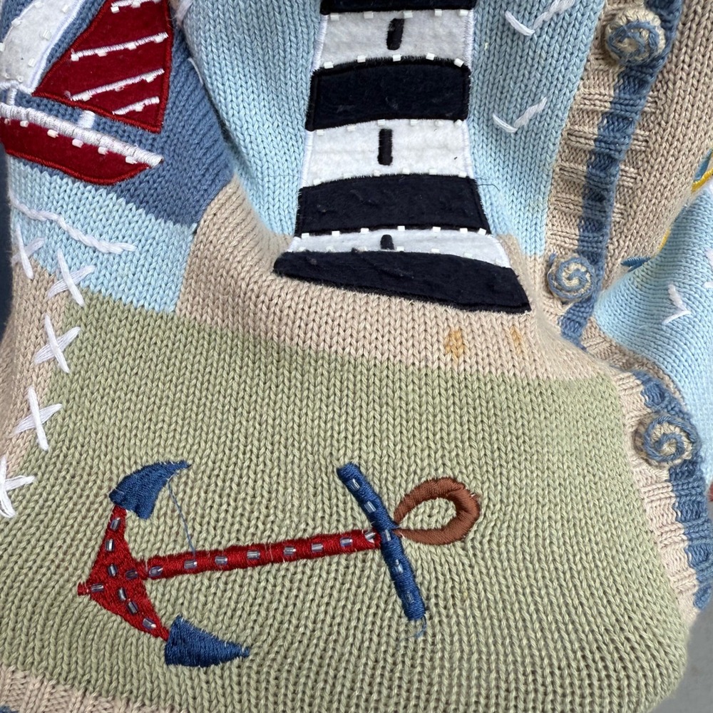 Nautical Knit Cardigan Vest Womens Medium Sleeveless Coastal Grandma Sailing - Picture 3 of 9